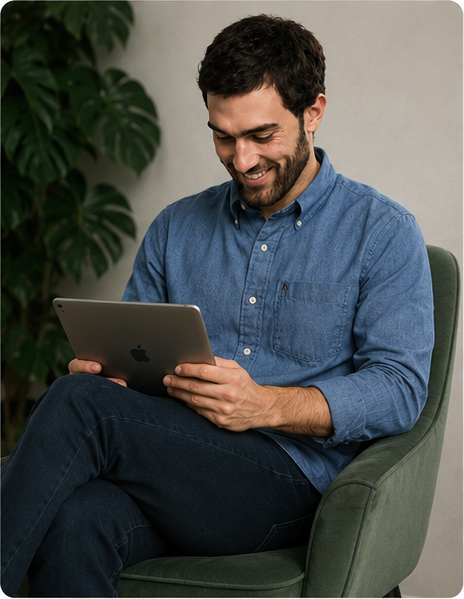 Luca, Gründer von Webjungle, arbeitet am Tablet